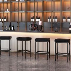 66 cm Bar Stools Set of 4, Black Breakfast Barstools, Kitchen Bar Stool Chairs with Metal Leg for Kitchen Island Counter Breakfast Bars Living Room Party