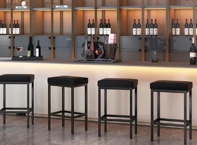 66 cm Bar Stools Set of 4, Black Breakfast Barstools, Kitchen Bar Stool Chairs with Metal Leg for Kitchen Island Counter Breakfast Bars Living Room Party