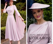 Invitations by  Veni Infantino 29835 blush pink cape shoulder detail dress .