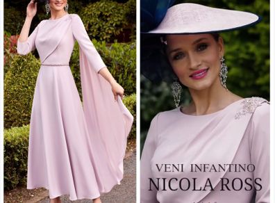 Invitations by  Veni Infantino 29835 blush pink cape shoulder detail dress .