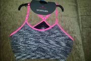 BNWT Cote de Moi  Padded  Spacedye Sports Bra grey/neon pink size L UK12/14 CupC/D Postage included