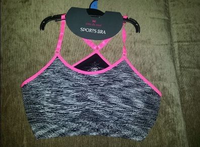BNWT Cote de Moi  Padded  Spacedye Sports Bra grey/neon pink size L UK12/14 CupC/D Postage included