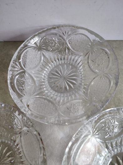 Set Of 3 - 6.5  Inches Shallow Vintage Bohemia Hand Cut Lead Crystal 24% Au Plomb Czechoslovakia Dish Bowl