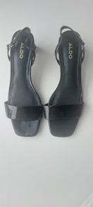 ALDO Azzira Black Patent Block Heel Sandals - UK 4 (EU 37)