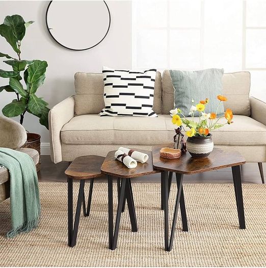 MASSIVE SALE Nesting Coffee Table, Set of 3 End Tables for Living Room, Stacking Side Tables, Sturdy and Easy Assembly, Steel Frame, Industrial Style, Rustic Brown and Black
