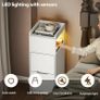 Narrow Bedside Table set of 2 with Sensor LED Light, Slim Side Table with Charging Station, Small Bedside Cabinet with 1 open Compartment and 2 Drawers for Living Room Bedroom, White(2 pcs) Image 5