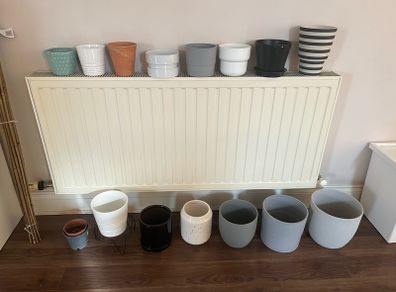 Plant pots, bamboo canes and perlite