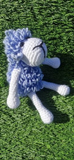 Handmade Crochet Lamb Plushie - Blue & White, 26cm