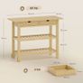 Bamboo Kitchen Cart with 2 Drawers, 2 Slatted Shelves and 2 Wheels, 100x43x75 cm, Wood Image 2