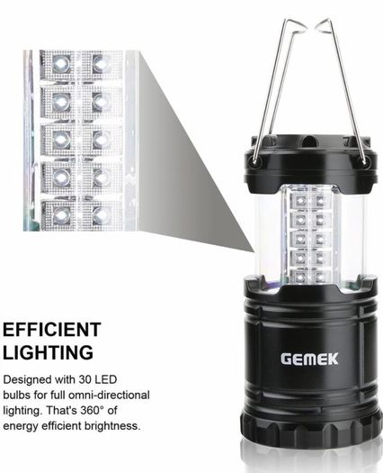 2 Pack LED Camping Lantern, Survival Kit for Emergency, Storm, Outages, Outdoor Portable Lantern, 6 AA Batteries Included (Black, Collapsible)
