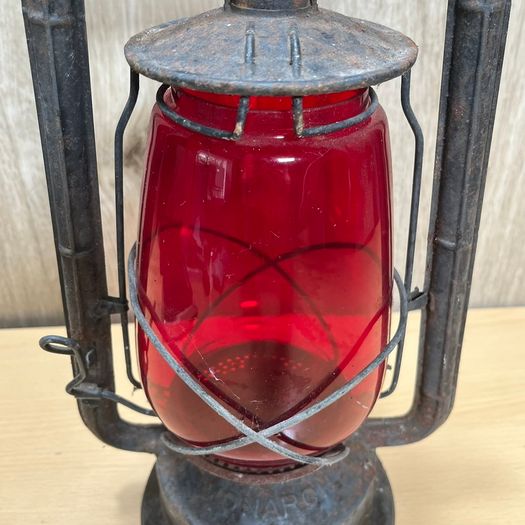 Vintage Dietz Monarch Kerosene Railway Lantern Red Glass Globe -For Restoration PROP