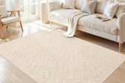 Rugs Living Room 120x170 cm, Beige Rug Non Slip Geometric Carpet, Fluffy Shaggy Area Rugs for Bedroom Lounge Kids Office