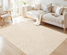 Rugs Living Room 120x170 cm, Beige Rug Non Slip Geometric Carpet, Fluffy Shaggy Area Rugs for Bedroom Lounge Kids Office