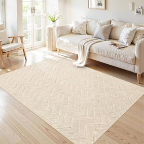 Rugs Living Room 120x170 cm, Beige Rug Non Slip Geometric Carpet, Fluffy Shaggy Area Rugs for Bedroom Lounge Kids Office