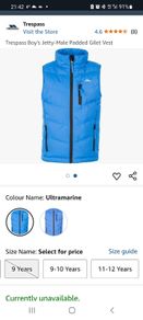 TrespassJunior Boys Jetty Padded Waterproof Gilet Vest Ultramarine Bew