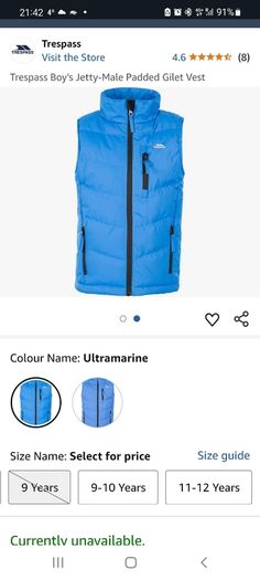 TrespassJunior Boys Jetty Padded Waterproof Gilet Vest Ultramarine Bew