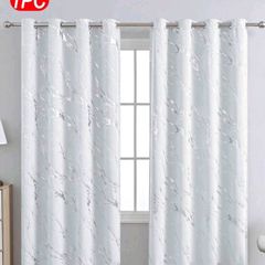 silver and white marble effect lined eyelet curtains