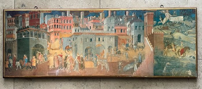 Print on board The allegory of good and bad government by Lorenzetti