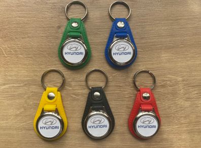 Brand new synthetic leather Hyundai keyring with shopping trolley token/coin
