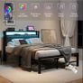 King Size Bed Frame with Storage and LED Lights,5ft Metal Platform Bed Frame King Size Bed Base with Charging Station,Mattress Base,Strong Slats Support,Under-bed Storage,Noise Free,Grey Image 8