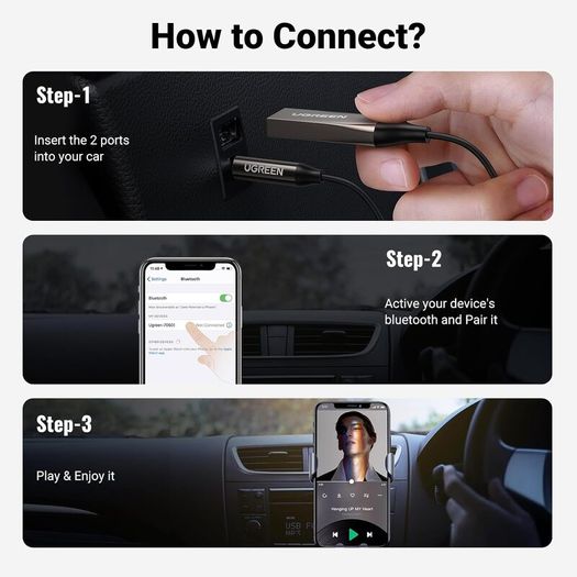 Bluetooth Aux Adapter, Car Aux Bluetooth 6.0 Receiver USB Audio Adaptor with 3.5mm Jack for Home Stereo Music Streaming Built-in Microphone Plug and Play Auto on Handsfree Car Kit Visit the UGREEN Store