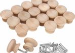 Round Unfinished Wood Knobs with Screws (20 Pack) - 3.4 x 2.5cm / 1.34 x 0.98 Inches - Natural Wooden Birch Door Knob Hardware - Furniture Cabinet, Wardrobe, Cupboard & Drawer Pull Handles