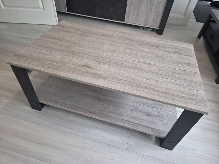 Grey Wood Coffee Table with Lower Shelf