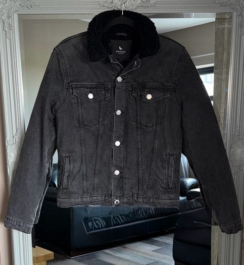 Broken Standard Sherpa Lined Black Denim Jacket M Unisex