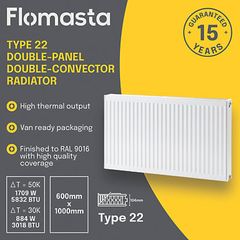 Radiator Type 22 - BRAND NEW - Double-Panel - 600mm x 1000mm 5832BTU - RAD - Heating . FIXED PRICE