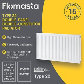Radiator Type 22 - BRAND NEW - Double-Panel - 600mm x 1000mm 5832BTU - RAD - Heating . FIXED PRICE.