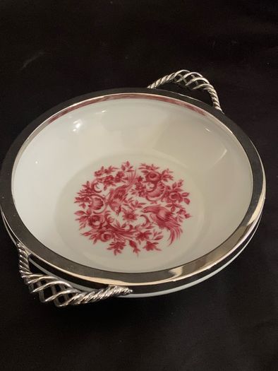 Vintage trinket bowl with solid silver rim
