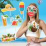 29 Pcs Tropical Hawaiian Photo Booth Props Funny Sunglasses Grass Skirt and Coconut Hat Designs Tropical Themed Party Props for Luau Beach Parties Birthdays and Summer Vacation Photo Backdrop Decor Image 7