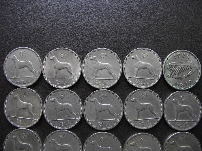 20 Irish 6 pence coins (1942-1967)
