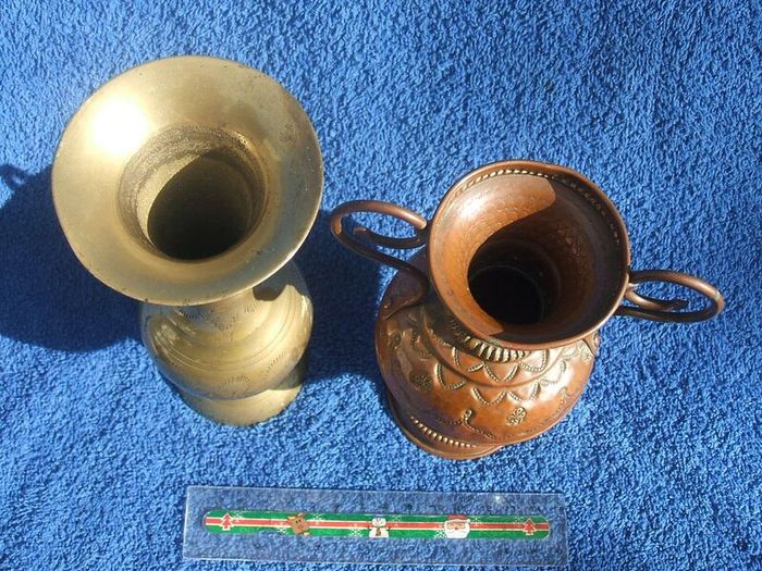 Two vintage metal vases (Indian brass & one of copper)