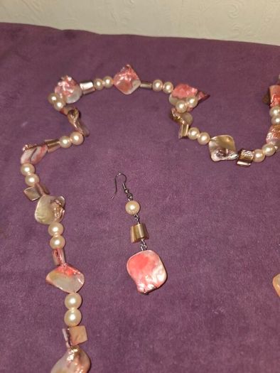 Natural Sea Shell and Pearl Necklace and earring set