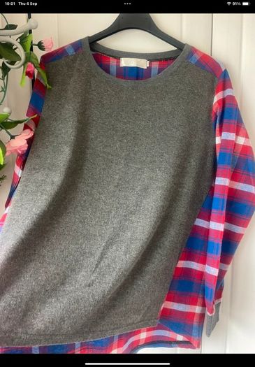 Grey round neck with flannel contrast size 10