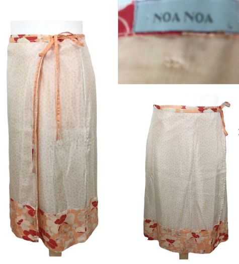 Noa Noa Ladies Silk Peach & Cream Floral Wrap Skirt L 14 includes postage