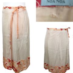 Noa Noa Ladies Silk Peach & Cream Floral Wrap Skirt L 14 includes postage