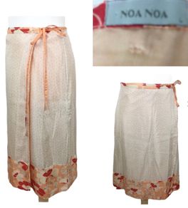 Noa Noa Ladies Silk Peach & Cream Floral Wrap Skirt L 14 includes postage