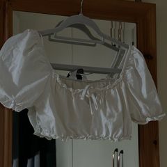 White Milkmaid Cottagecore Crop Top with Puff Sleeves