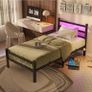 3ft Single Bed Frame with Headboard & LED Lights,Heavy Duty Metal Platform Bed Frame with Charging Station Image 7