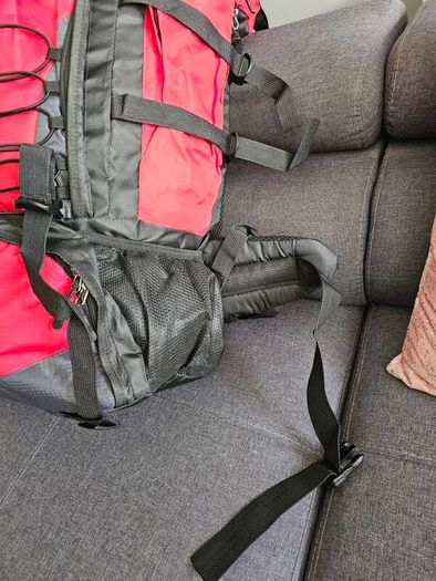 90 L Hiking backpack. Trekking backpack. Camping backpack. Red.