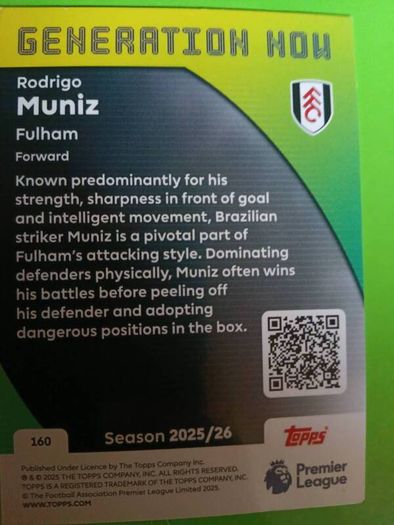 Rodrigo Muniz Generation Match Attax Topps Football Card