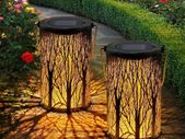 Solar Lanterns for The Garden - OxyLED 2 Pack Metal LED Tree Garden Hanging Lanterns IP44 Waterproof Moroccan Garden Ornaments Outdoor for Patio Fence Pathway Wall Table Tree Bronze