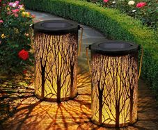 Solar Lanterns for The Garden - OxyLED 2 Pack Metal LED Tree Garden Hanging Lanterns IP44 Waterproof Moroccan Garden Ornaments Outdoor for Patio Fence Pathway Wall Table Tree Bronze