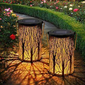 Solar Lanterns for The Garden - OxyLED 2 Pack Metal LED Tree Garden Hanging Lanterns IP44 Waterproof Moroccan Garden Ornaments Outdoor for Patio Fence Pathway Wall Table Tree Bronze