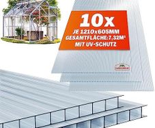 10 x Double Wall Sheets, 6 mm, Can Be Cut to Size, 121 x 60.5 cm, Polycarbonate UV-Resistant, Clear, Twin-Wall Panels, Greenhouse Panels, Multi-Wall Sheets