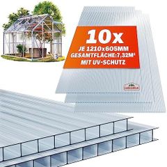10 x Double Wall Sheets, 6 mm, Can Be Cut to Size, 121 x 60.5 cm, Polycarbonate UV-Resistant, Clear, Twin-Wall Panels, Greenhouse Panels, Multi-Wall Sheets