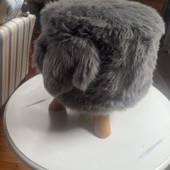 Grey faux fur footstool/seat