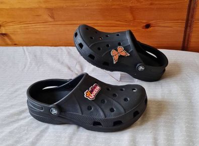 Classic crocs with quees jibbitz and butterfly Black Size 4 eu 37 in excellent condition